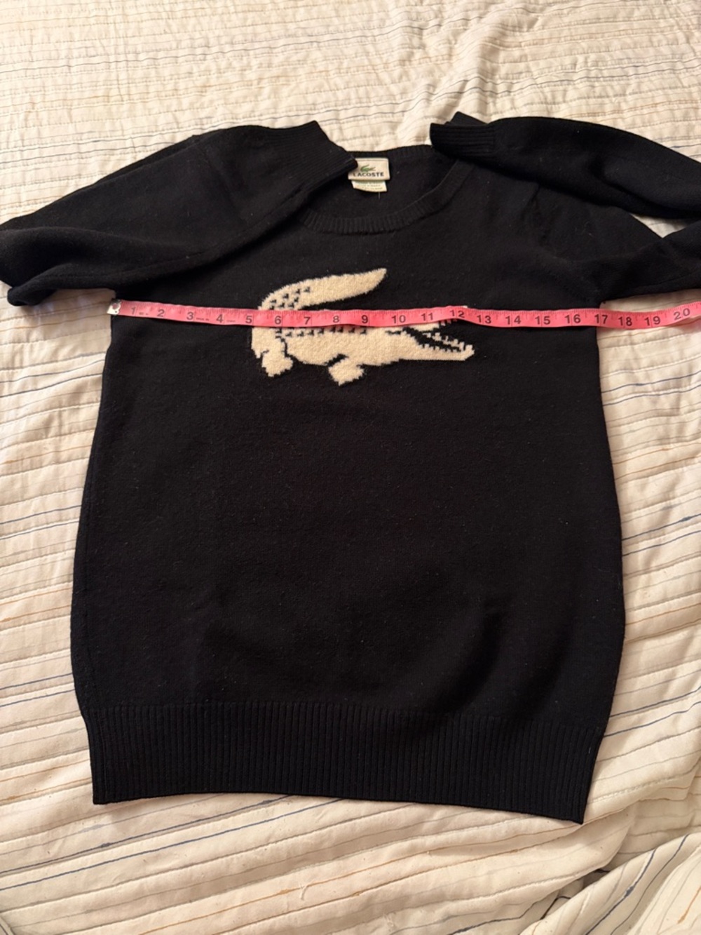 Lacoste Vintage Y2K Black Knit Pullover with Large White Instatsia Croc 🐊 Motif - Picture 7 of 10